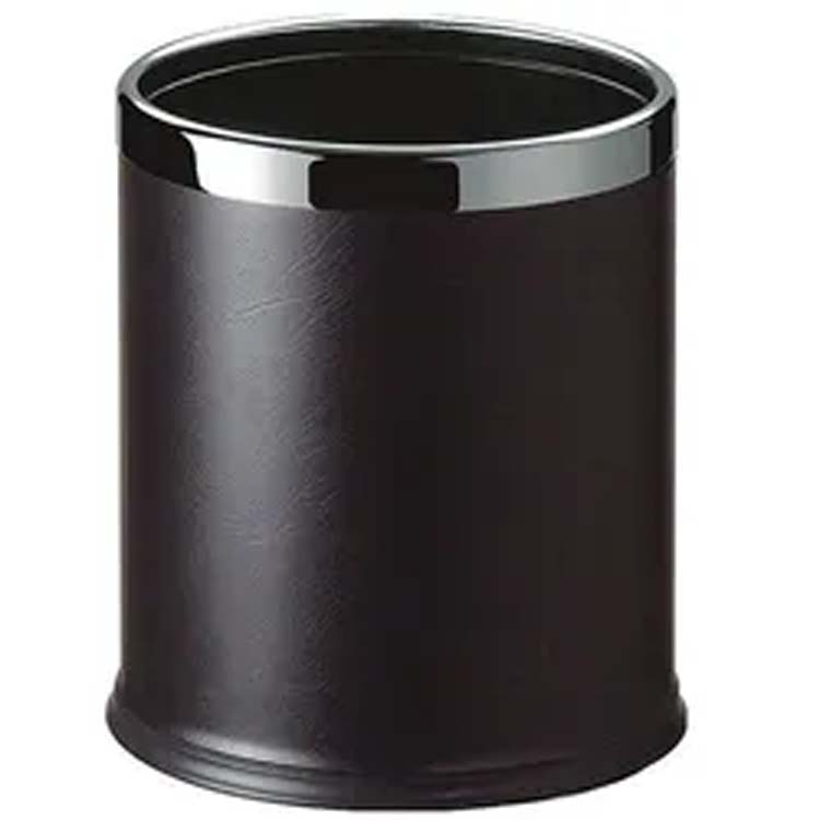 Luxury Commercial Office Home Waste Bin Leather Surface With Metal Edge Double Layer Garbage Bin Trash Can