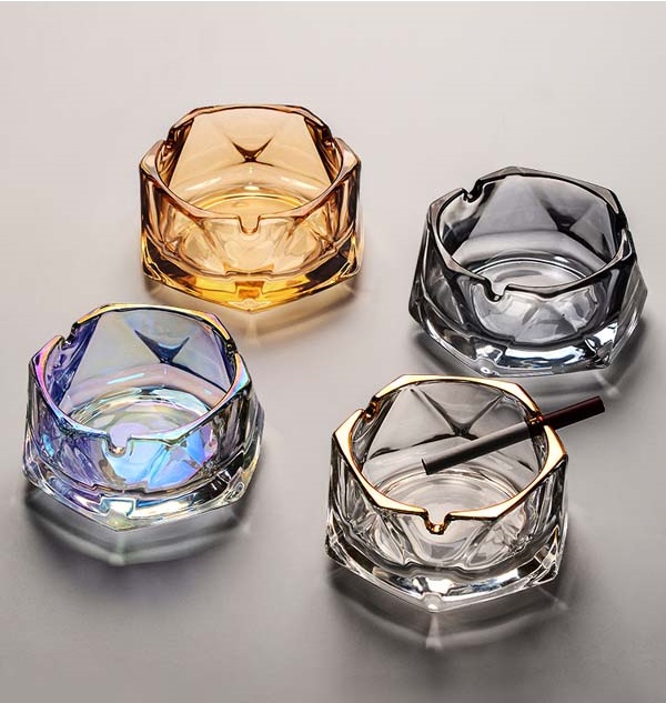 Custom Logo Glass Pocket Home living room Luxury Round Crystal Ash tray Ashtray