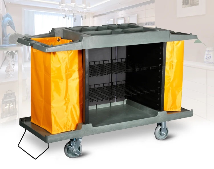 Factory Direct Sale Wholesale PP Plastic Cleaning Trolley Cheap Janitor Cart Wheel Hotel Barrows Outdoor Dining Car
