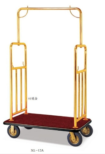 Hotel lobby demand gold-top luggage trolley