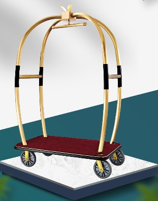 Hotel luggage cart lobby stainless steel luggage delivery flat trolley