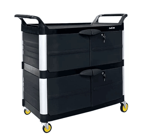 Multi-purpose three-tier trolley with door and meal insulated car